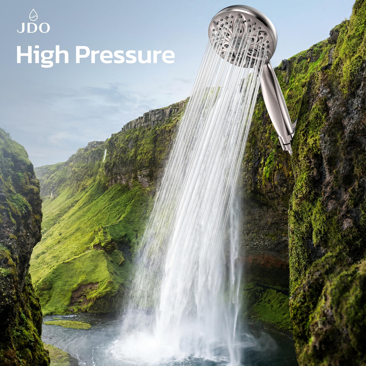 JDO High‑Pressure 6‑Setting Handheld Shower Head, 4.7 Inch Chrome Premium