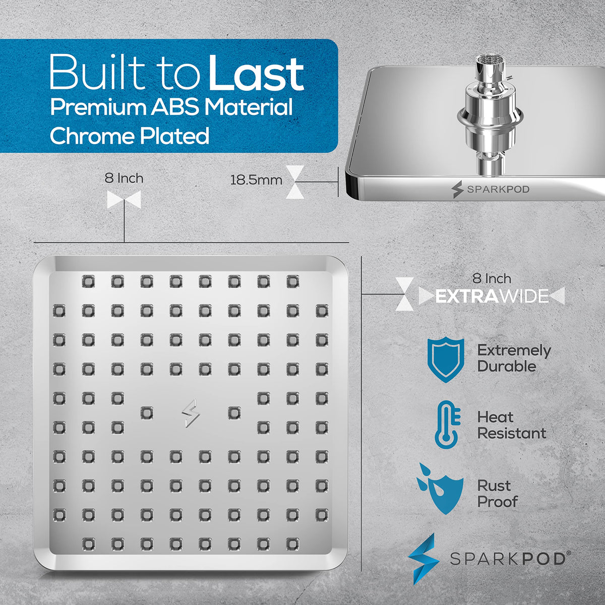 SparkPod Rain Shower Head, 6 Inch Round, Luxury Polished Chrome Finish