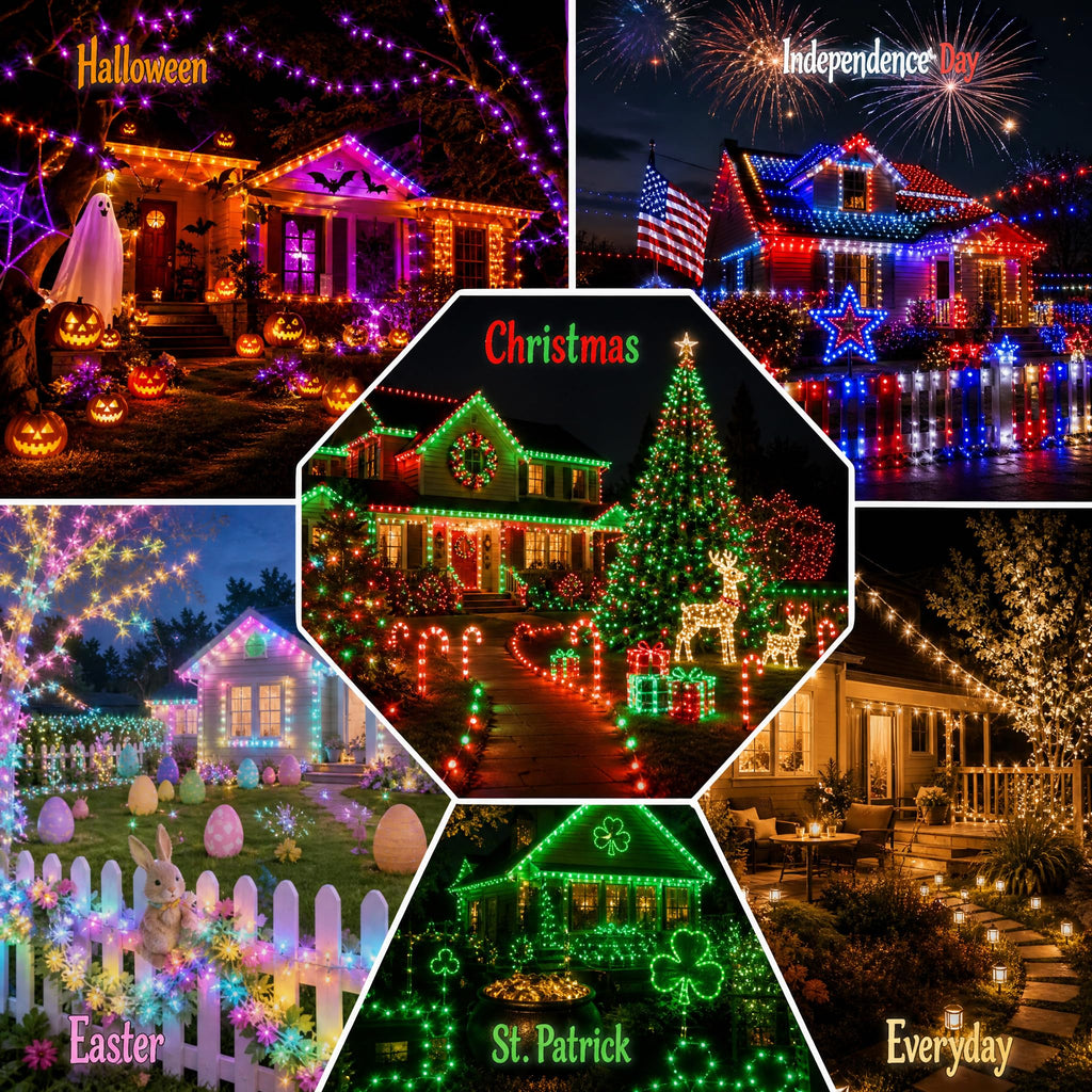 DAZZLE BRIGHT Halloween 300 LED String Lights, 100FT String Lights with 8 Lighting Modes, Halloween Decorations for Party Carnival Supplies, Outdoor Yard Garden Decor (Purple & Orange)