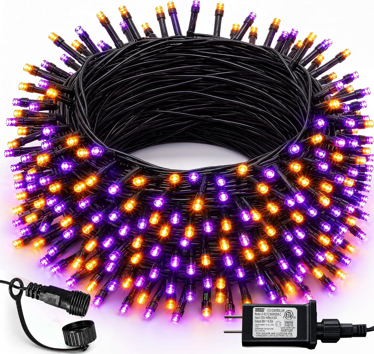 DAZZLE BRIGHT Halloween 300 LED String Lights, 100FT String Lights with 8 Lighting Modes, Halloween Decorations for Party Carnival Supplies, Outdoor Yard Garden Decor (Purple & Orange)