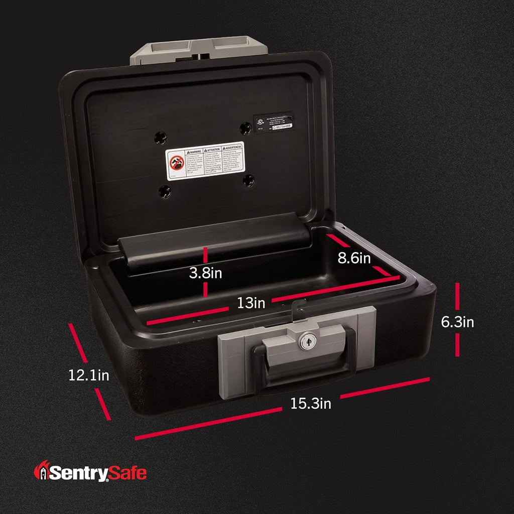 SentrySafe Fireproof Safe Box with Key Lock, Chest Safe with Carrying Handle to Secure Money, Jewelry, Documents, 0.25 Cubic Feet, 6.3 x 15.3 x 12.1 Inches, 1160
