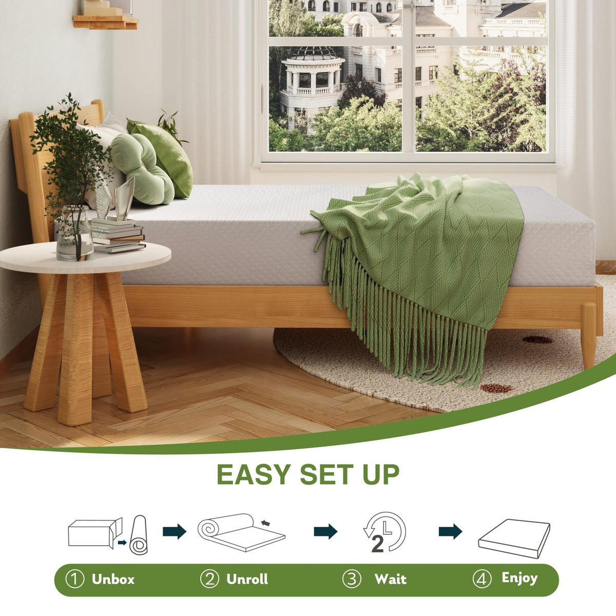 EGOHOME Twin Mattress 14 Inch, Green Tea Memory Foam Mattress, Medium Plush