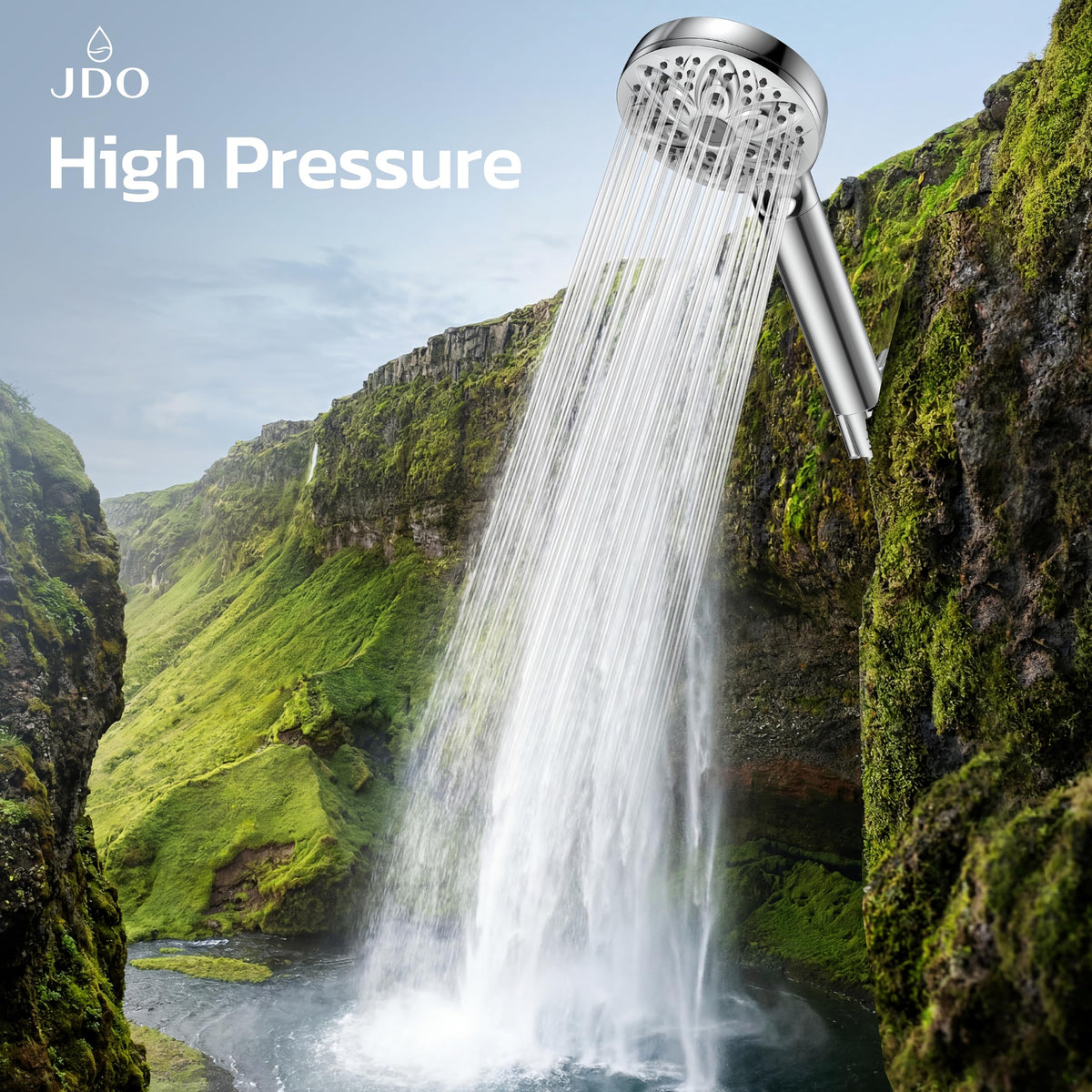 JDO High‑Pressure 6‑Setting Handheld Shower Head, 4.7 Inch Chrome Premium
