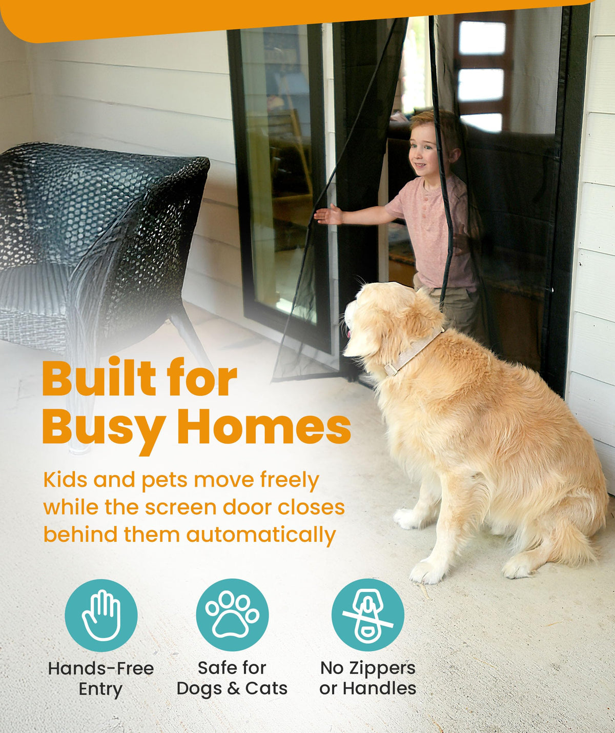 Flux Phenom Magnetic Screen Door (White) - Bugs Out, Breeze in - 9min Install Auto-Sealing Heavy Duty Double Stitched Mesh, 52 Magnets, Hands Free Patio Doors Net, Pet & Kid Friendly, 38 x 82 Inch
