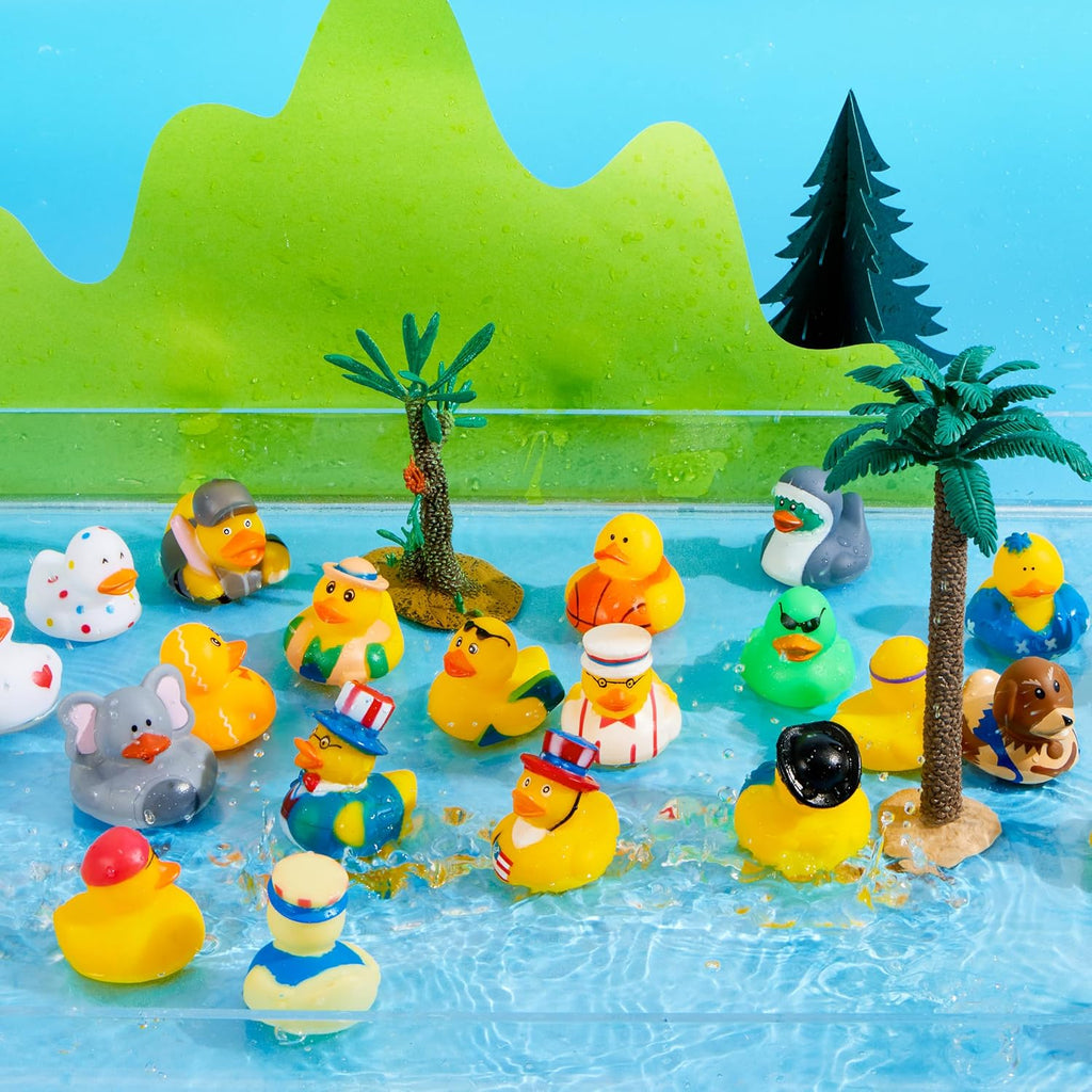 JOYIN 240 Pcs Rubber Ducks, Random Assortment Ducks Bulk with Mesh Carry Bag, Mini Rubber Duckies for Baby Bath Toys, Kids Toddler Summer Pool Toys Birthday Gifts Party Favors