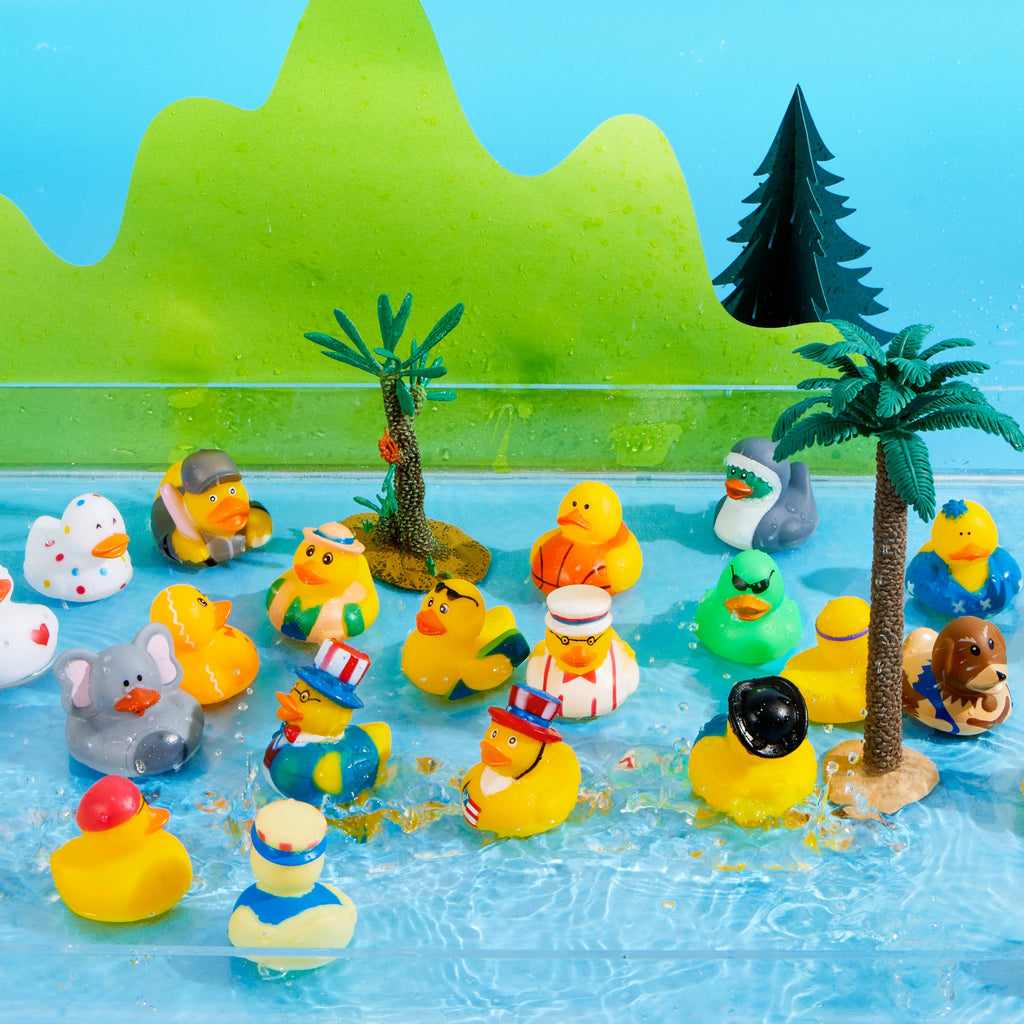 JOYIN 240 Pcs Rubber Ducks, Random Assortment Ducks Bulk with Mesh Carry Bag, Mini Rubber Duckies for Baby Bath Toys, Kids Toddler Summer Pool Toys Birthday Gifts Party Favors