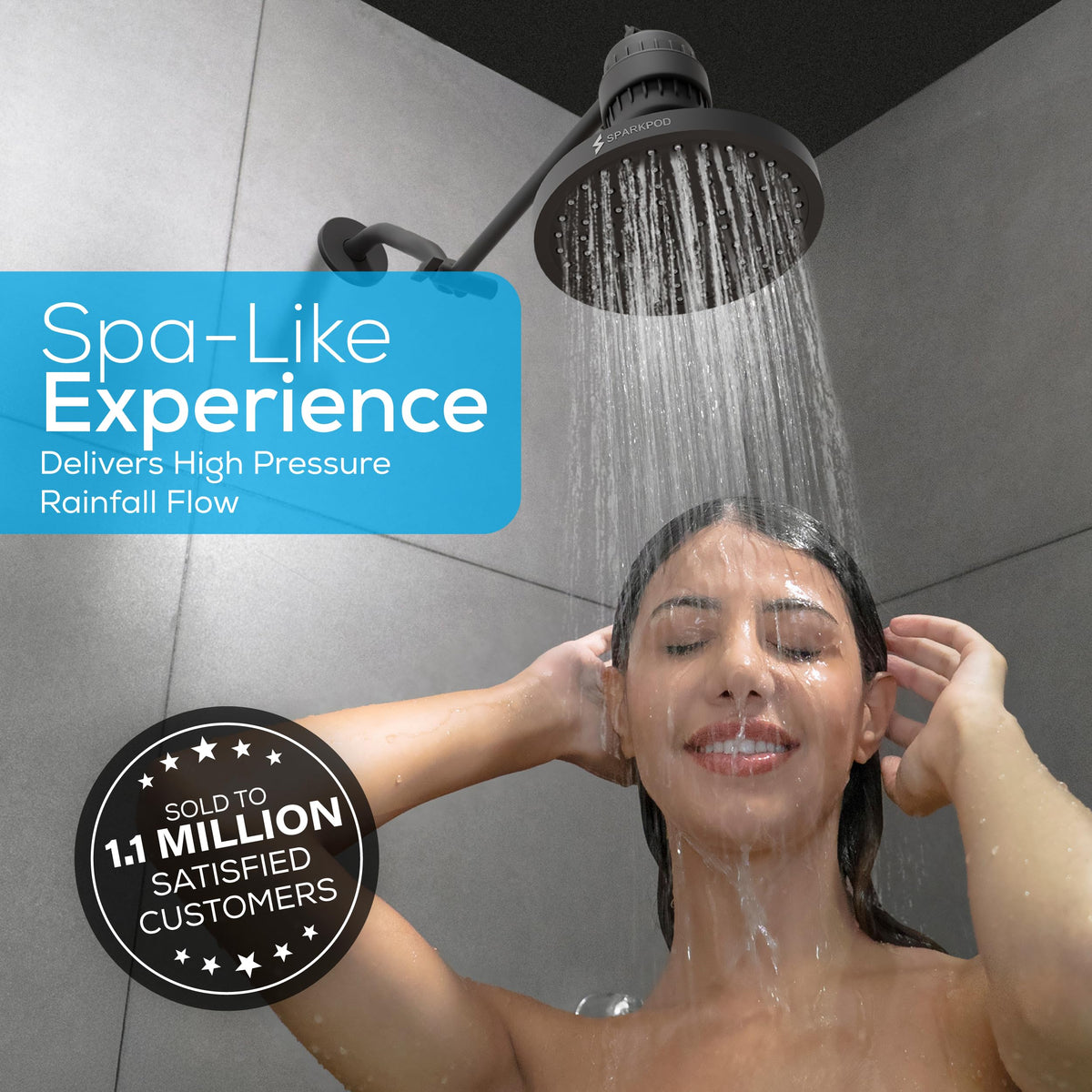 SparkPod Rain Shower Head, 6 Inch Round, Luxury Polished Chrome Finish