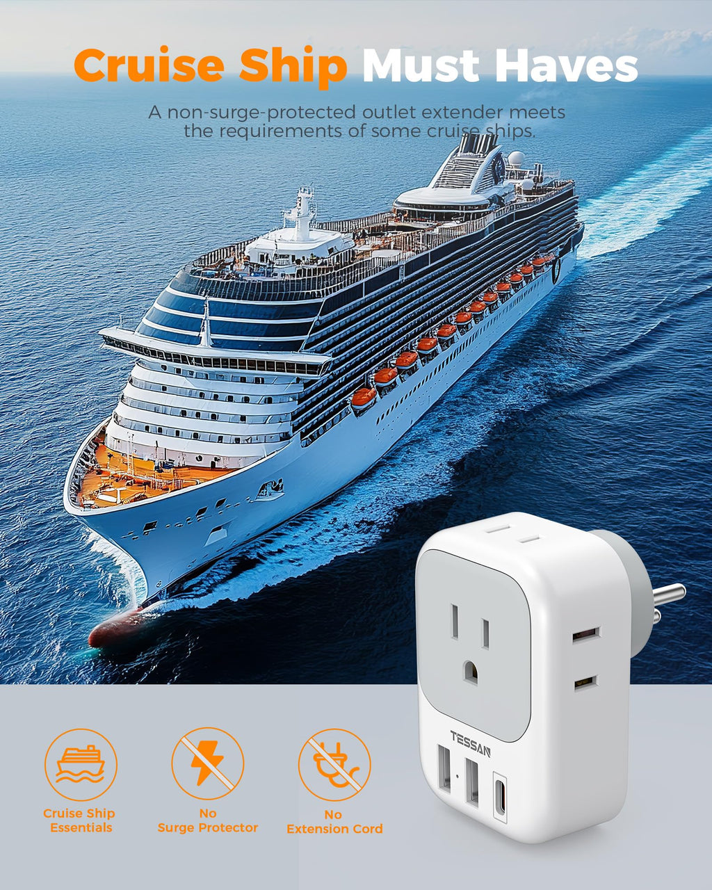TESSAN European Travel Plug Adapter 2 Pack, Type C Plug