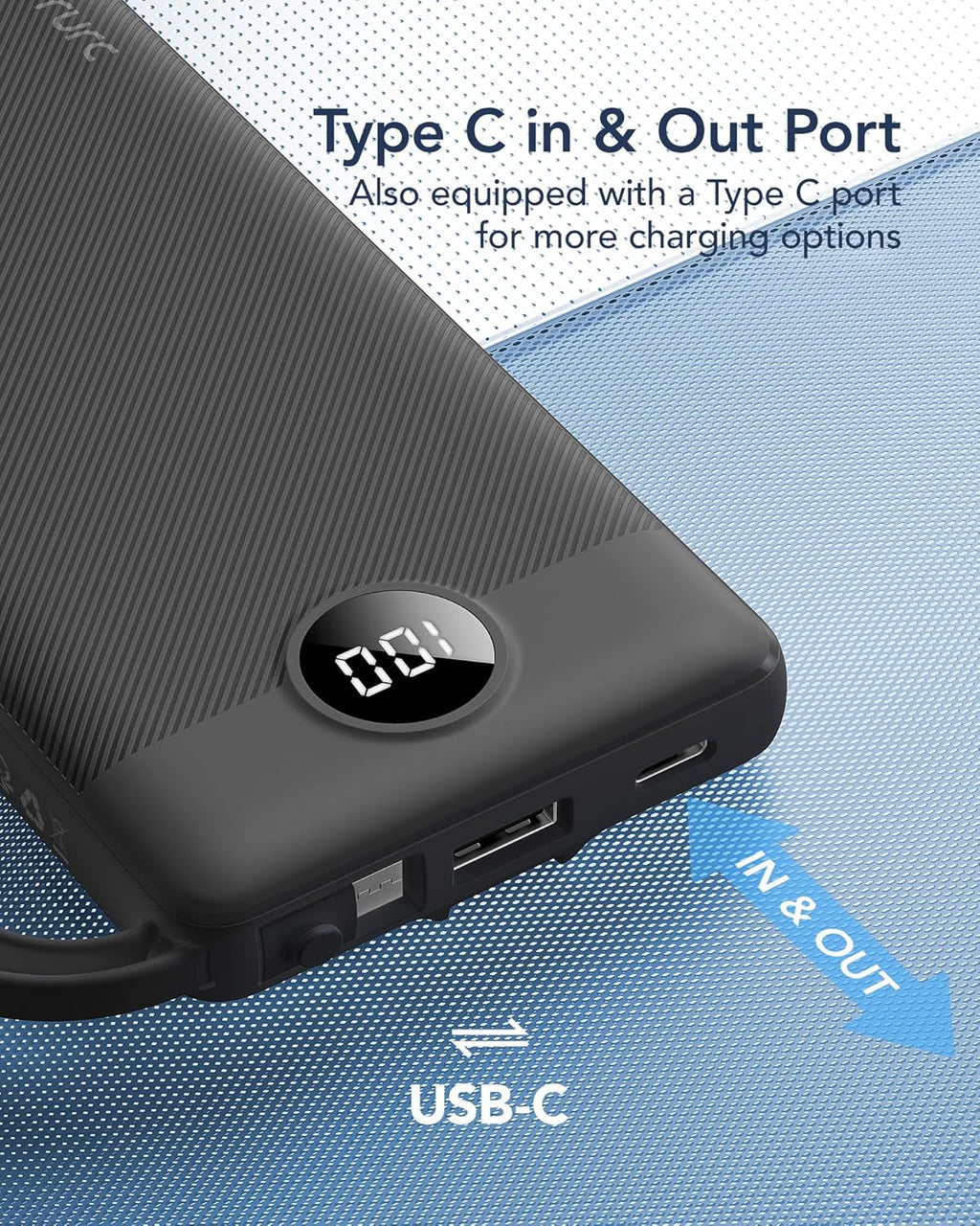 VRURC Portable Charger, Slim Power Bank Built-in 4 Cables, Travel Essential