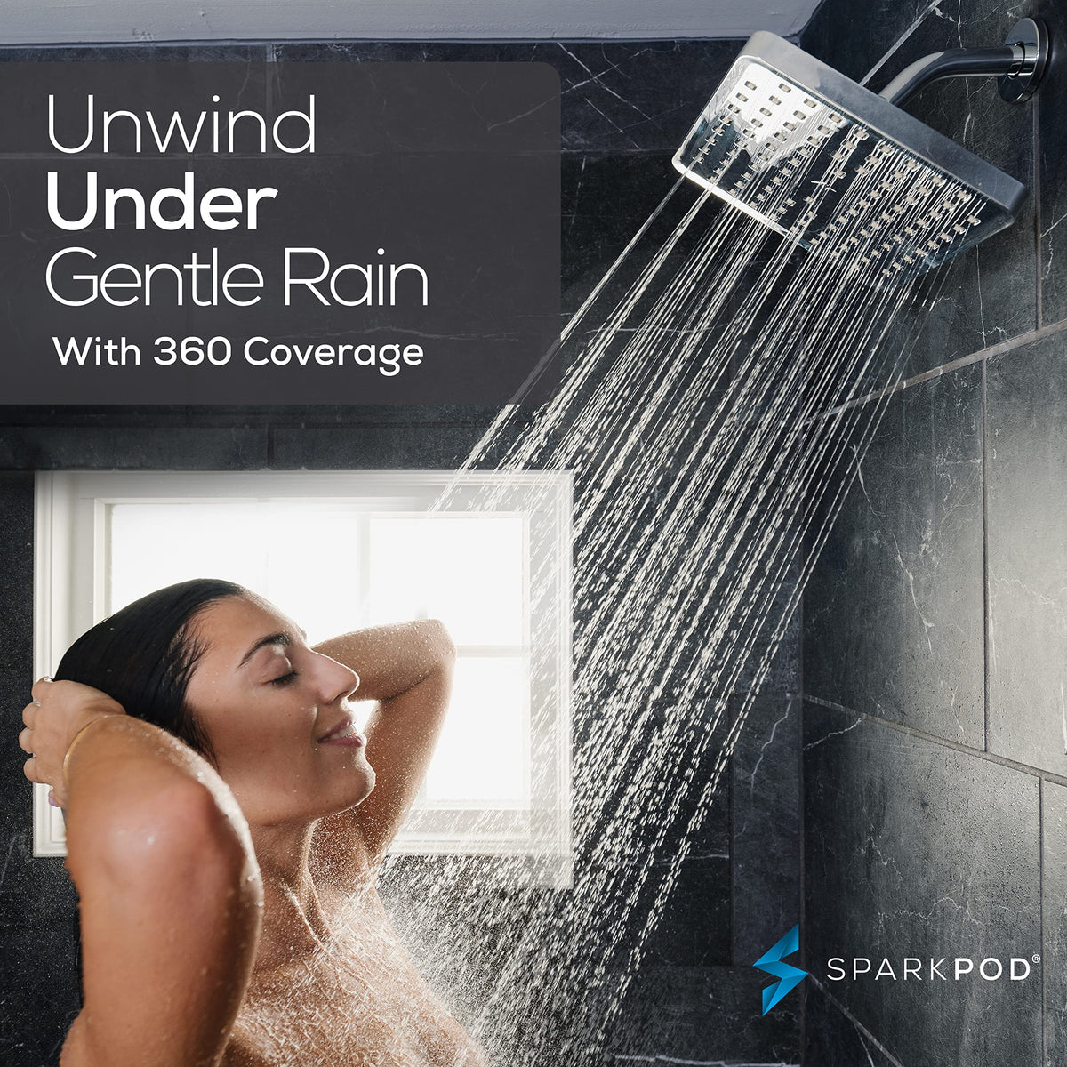 SparkPod Rain Shower Head, 6 Inch Round, Luxury Polished Chrome Finish